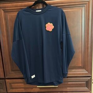 Womens Navy Long-Sleeve Top with Pink Flower Patch